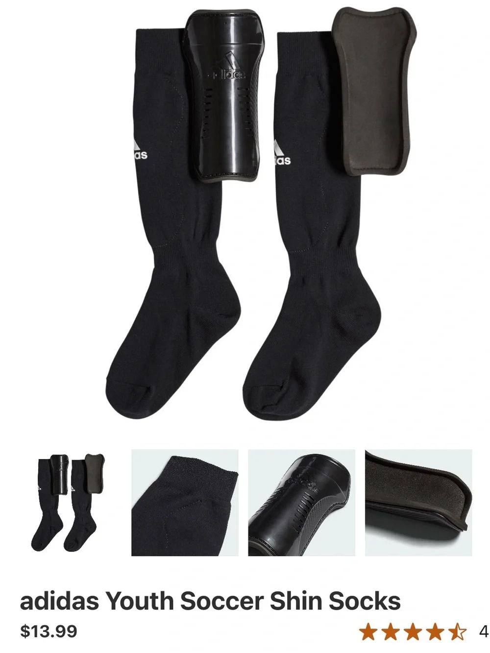 adidas Black Athletic Soccer Socks with Shin Guard Sleeve New Youth Small